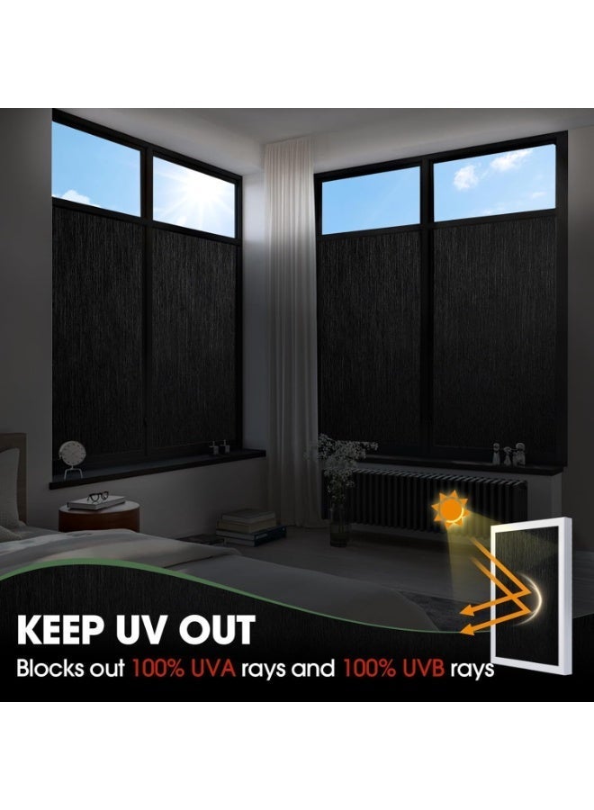 ستة بنسات فيلم تعتيم للنوافذ، يحجب الضوء بنسبة 100%، يوفر خصوصية تامة، عازل للحرارة، يحجب الأشعة فوق البنفسجية، يلتصق بالنوافذ بدون غراء، قابل للإزالة وإعادة الاستخدام، مناسب للمنزل، غرفة النوم، المطبخ، الحمام، غرفة المعيشة - Image 5